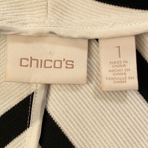 Chicos 1 Stripe Office Siren Spandex Ivory Peplum Jacket Career Long Sleeve S/M - Picture 3 of 6